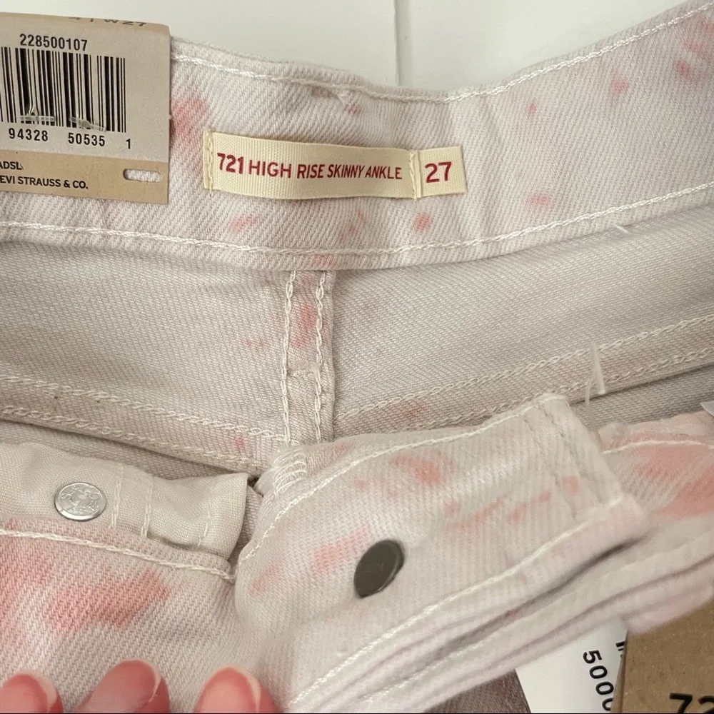 NWT Levi’s 721 High Rise Skinny Ankle Pink Tie Dye Jeans Size 27 - Picture 4 of 14